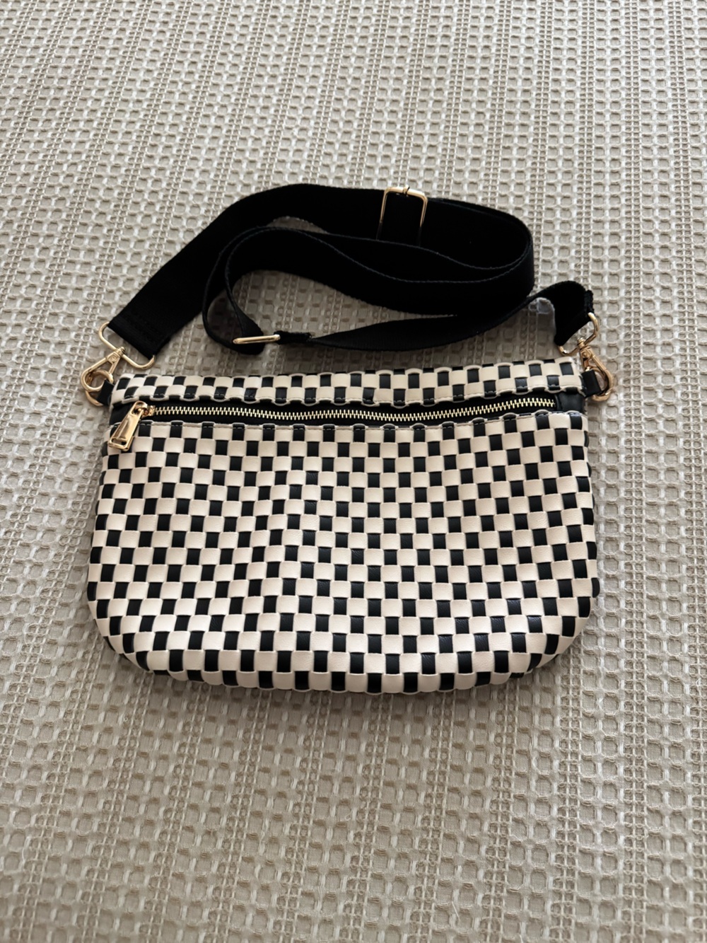 Source Unknown Black and White Checkerboard Crossbody Bag